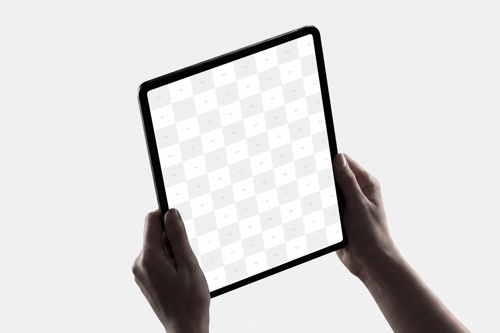 iPad Pro Portrait Mockup Held with Soft Studio Lighting