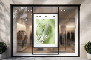 Free Storefront Window Poster Mockup Realistic Retail Display