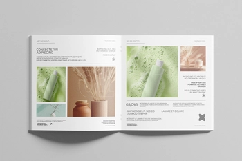 Open Square Brochure Mockup on Minimal Grey Surface