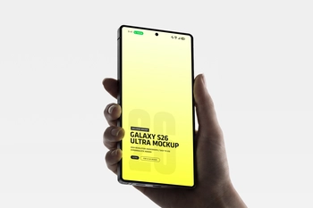 Samsung Galaxy S26 Ultra Mockup Held in Hand Minimal Background