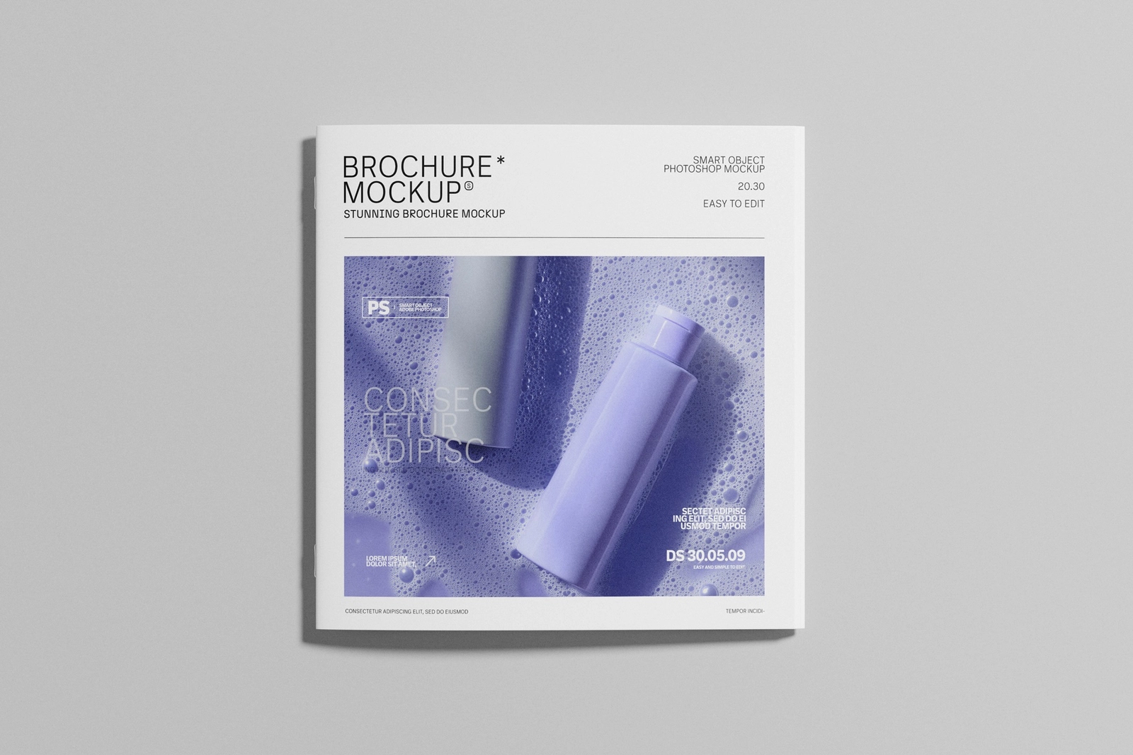 Square Brochure Cover Mockup with Soft Shadow Display