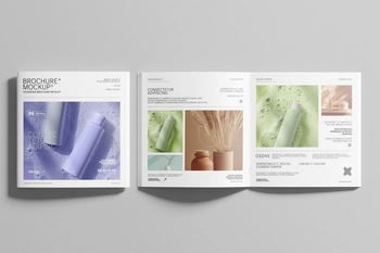 Square Brochure Mockup Showing Cover and Inner Spread