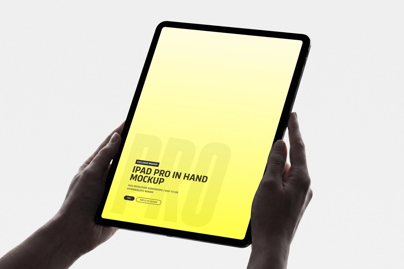 iPad Pro in Hand Mockup with Tilted Perspective View
