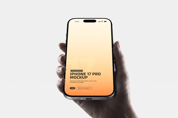 Free Hand Held iPhone 17 Pro Mockup on Minimal Background