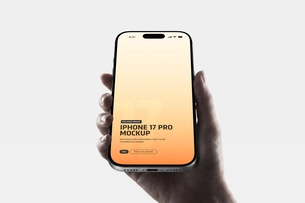 Free Hand Held iPhone 17 Pro Mockup on Minimal Background