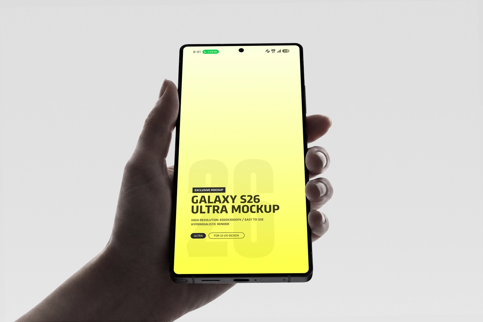 Samsung Galaxy S26 Ultra Mockup Held in Hand Front View