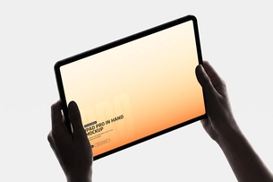 iPad Pro Holding by Hands Mockup in Perspective View