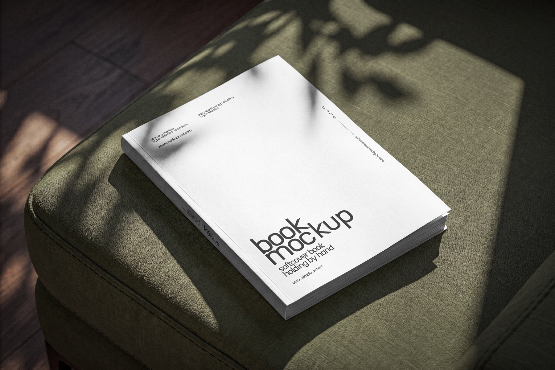 Free Softcover Book Mockup On Sofa | Mockupnest