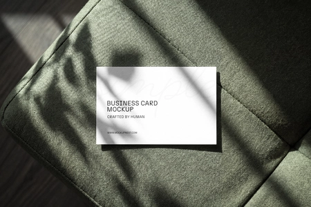 Free Business Card Mockup On Sofa From Top