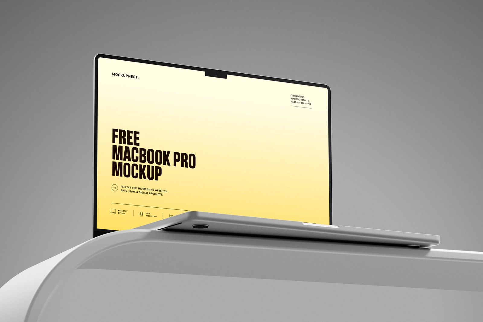 Free MacBook Pro Mockup Low Perspective