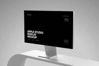 Apple Studio Display Mockup on White Desk