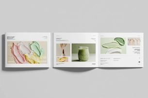 US Letter Landscape Brochure Mockup Cover and Open Pages